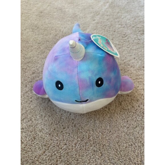 NWT Squishmallows Hallie Narwhal Plush Toy Pastel Tie-Dye Colors Cute & Cuddly - Picture 1 of 9